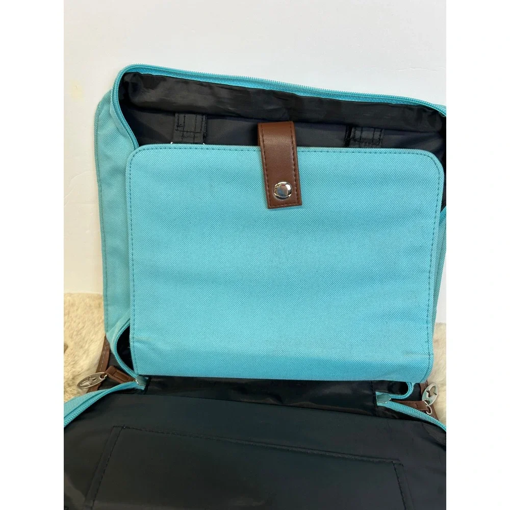 Turquoise Canvas Bible/Book bag Brown Trim Crossbody Briefcase‎ 12 Inch
